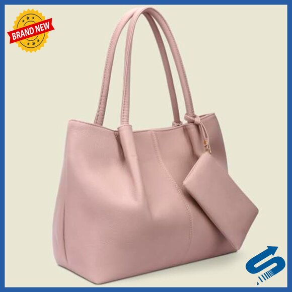 Large Vegan Leather Tote Bag for Women with Laptop Compartment Travel Purse - Picture 4 of 7